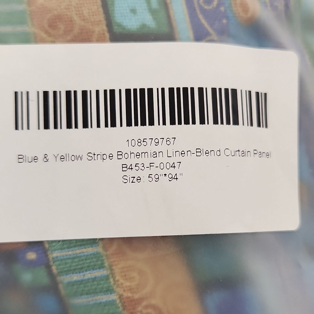 Blue & yellow stripe bohemian linen blend curtain panels (2) - Picture 5 of 7